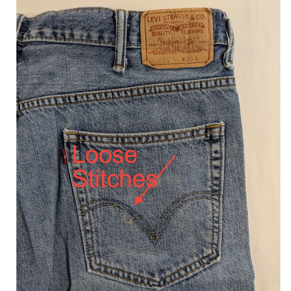 Levis 505 Jean Shorts Mens 38 Straight Fit Distressed Denim Dad Grandpa y2k VTG - Picture 7 of 11